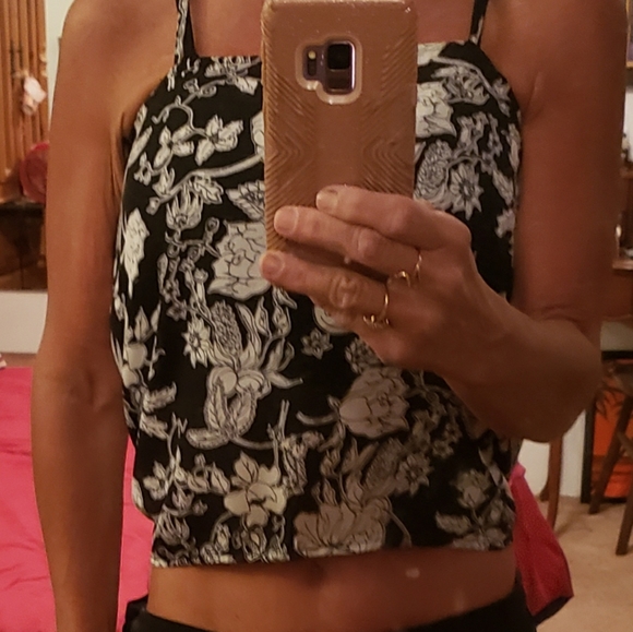 Sexy black and silver floral halter top. Open back, one button close. EUC - Picture 7 of 9